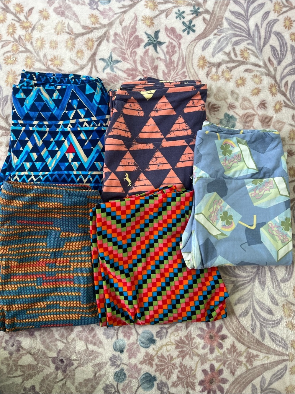 LuLaRoe Mixed Printed‎ Leggings Bundle - Blue, Coral, Gray, Multicolor, Teal